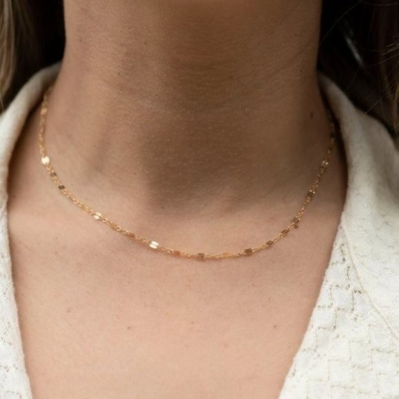 Dainty Gold Sparkle Chain Waterproof Sparkly Gold Necklace Layering Necklace - Picture 2 of 12